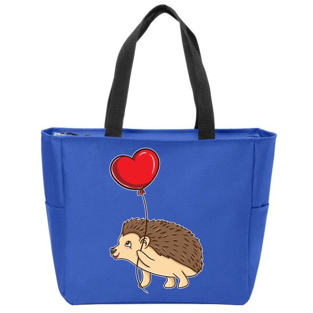 Hedgehog With Heart Balloon Valentines Day Gift Zip Tote Bag