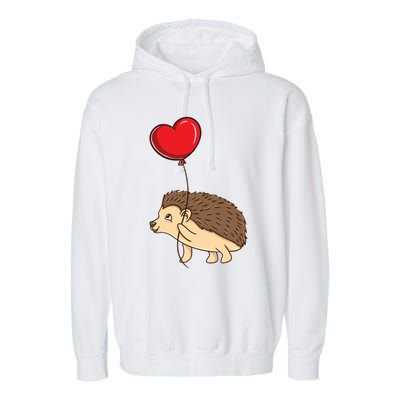 Hedgehog With Heart Balloon Valentines Day Gift Garment-Dyed Fleece Hoodie