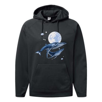 Humpback Whale In Space Funny Beluga Orca Blue Whale Performance Fleece Hoodie