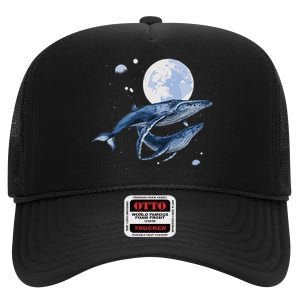 Humpback Whale In Space Funny Beluga Orca Blue Whale High Crown Mesh Back Trucker Hat