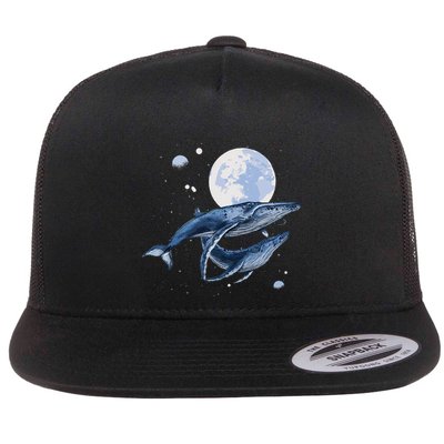 Humpback Whale In Space Funny Beluga Orca Blue Whale Flat Bill Trucker Hat