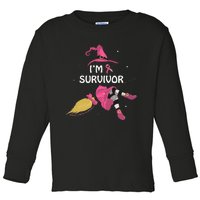 Halloween Witch I’M A Survivor Breast Cancer Ribbon Toddler Long Sleeve Shirt