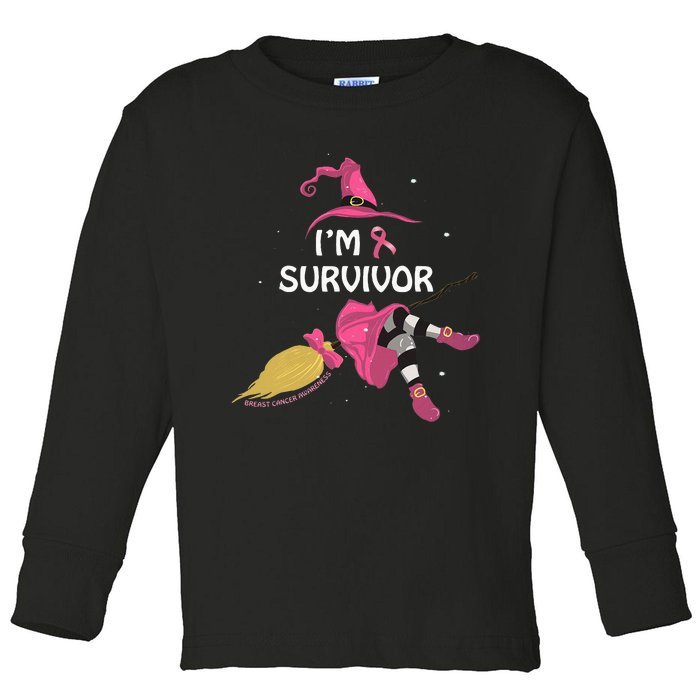 Halloween Witch I’M A Survivor Breast Cancer Ribbon Toddler Long Sleeve Shirt