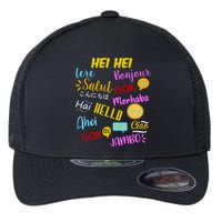 Hello Word In Different Languages Travel And Teacher Flexfit Unipanel Trucker Cap