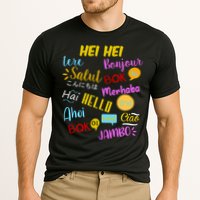 Hello Word In Different Languages Travel And Teacher Performance Shirt