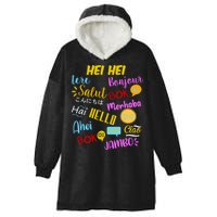 Hello Word In Different Languages Travel And Teacher Hooded Wearable Blanket