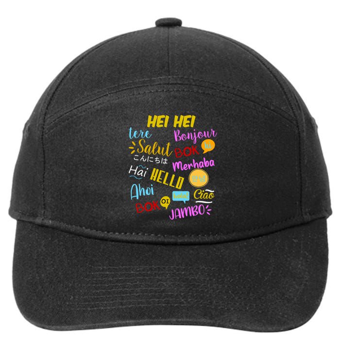 Hello Word In Different Languages Travel And Teacher 7-Panel Snapback Hat