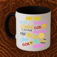 Hello Word In Different Languages Travel And Teacher Mug