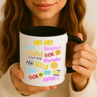 Hello Word In Different Languages Travel And Teacher Mug