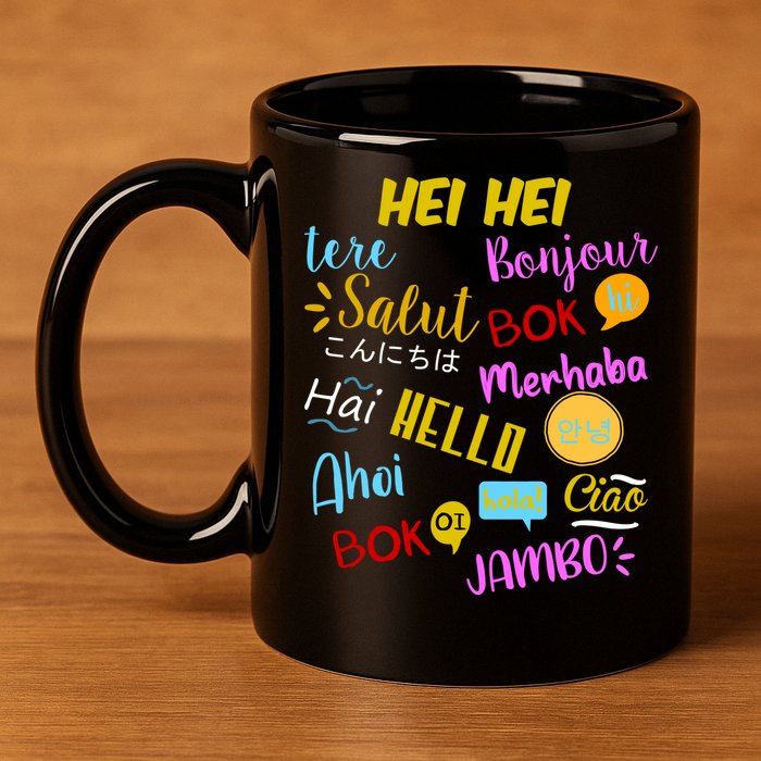 Hello Word In Different Languages Travel And Teacher 11oz C Handle Ceramic Mug