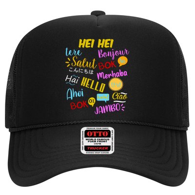 Hello Word In Different Languages Travel And Teacher Trucker Hat