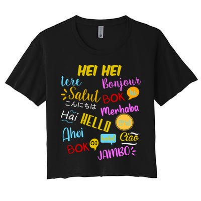 Hello Word In Different Languages Travel And Teacher Crop Top