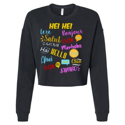Hello Word In Different Languages Travel And Teacher Cropped Pullover Crew