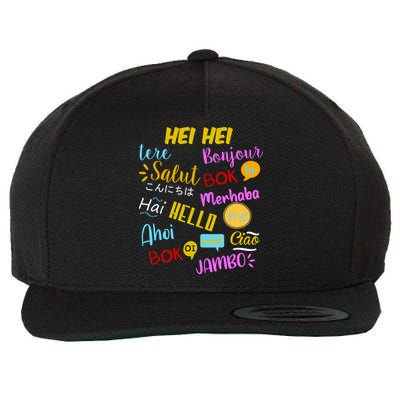 Hello Word In Different Languages Travel And Teacher Wool Snapback Cap