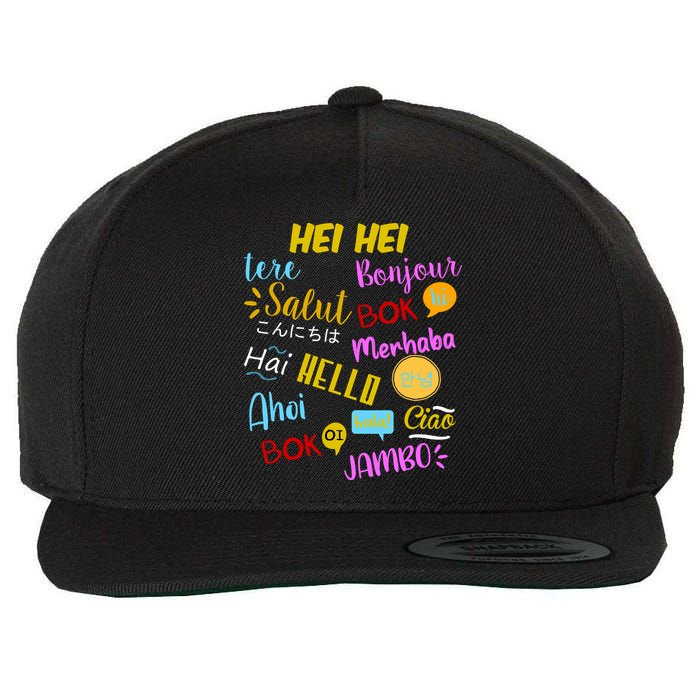 Hello Word In Different Languages Travel And Teacher Wool Snapback Cap
