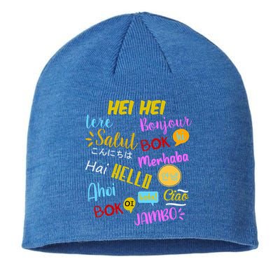 Hello Word In Different Languages Travel And Teacher Sustainable Beanie