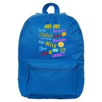Hello Word In Different Languages Travel And Teacher 16 in Basic Backpack