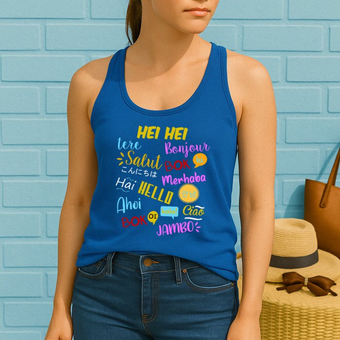Hello Word In Different Languages Travel And Teacher Womens Tank Top