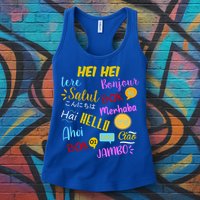 Hello Word In Different Languages Travel And Teacher Womens Tank Top