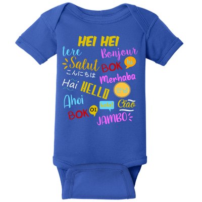 Hello Word In Different Languages Travel And Teacher Baby Bodysuit
