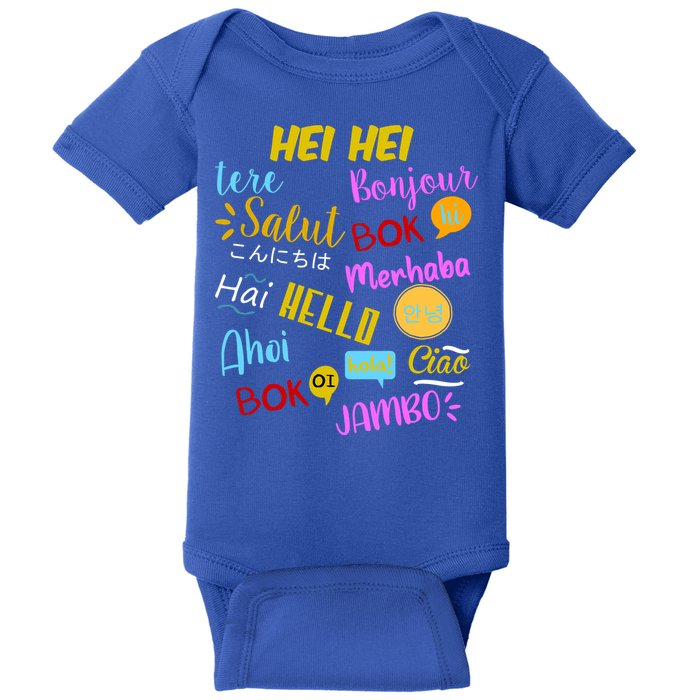 Hello Word In Different Languages Travel And Teacher Baby Bodysuit