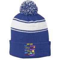 Hello Word In Different Languages Travel And Teacher Stripe Pom Pom Beanie