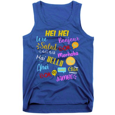 Hello Word In Different Languages Travel And Teacher Tank Top