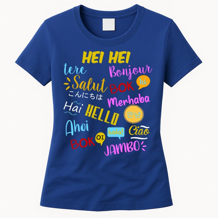 Hello Word In Different Languages Travel And Teacher Womens T-Shirt