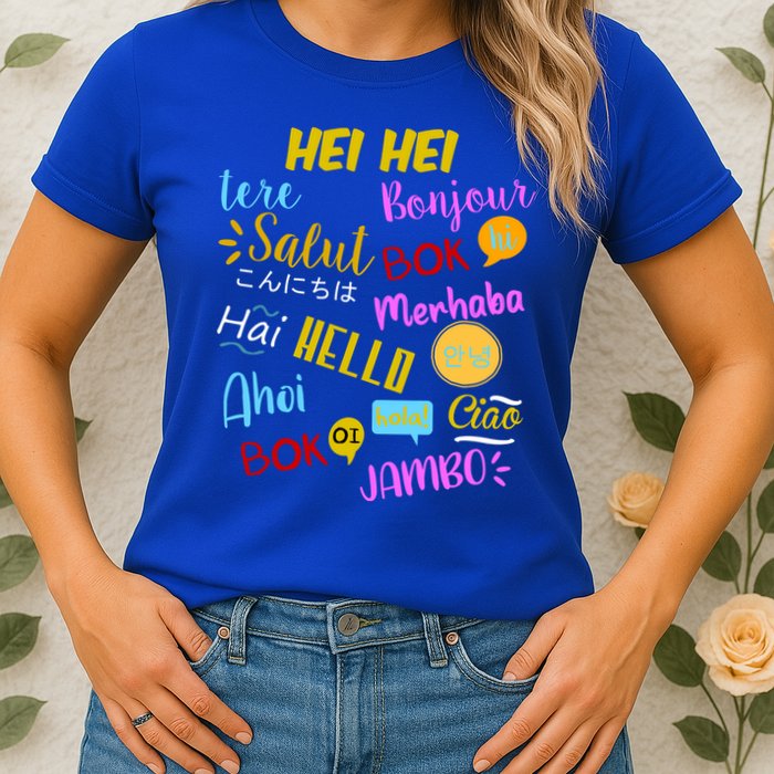 Hello Word In Different Languages Travel And Teacher Womens T-Shirt