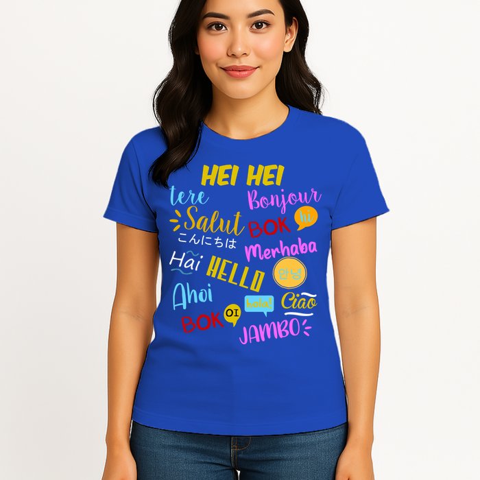 Hello Word In Different Languages Travel And Teacher Womens T-Shirt
