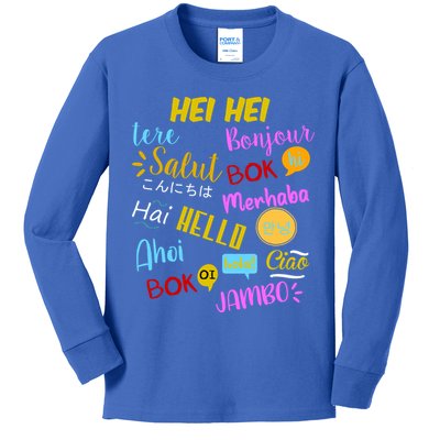 Hello Word In Different Languages Travel And Teacher Kids Long Sleeve Shirt