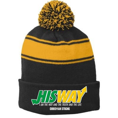 His Way I Am The Way The Truth And The Life Christian Strong Stripe Pom Pom Beanie