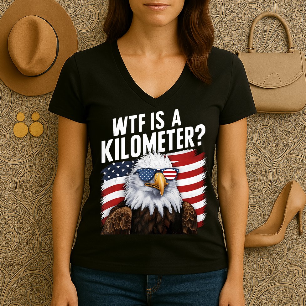 Hilarious Wtf Is A Kilometer 4th Of July Independence Day Women's V-Neck T-Shirt