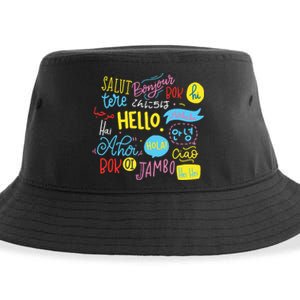 Hello Word In Different Languages Travel And Teacher Gift Sustainable Bucket Hat