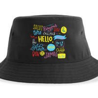 Hello Word In Different Languages Travel And Teacher Gift Sustainable Bucket Hat