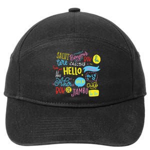 Hello Word In Different Languages Travel And Teacher Gift 7-Panel Snapback Hat