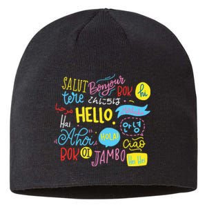 Hello Word In Different Languages Travel And Teacher Gift Sustainable Beanie