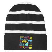 Hello Word In Different Languages Travel And Teacher Gift Striped Beanie with Solid Band