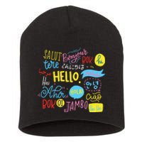 Hello Word In Different Languages Travel And Teacher Gift Short Acrylic Beanie