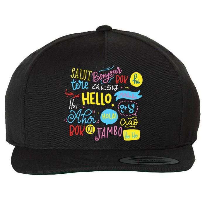 Hello Word In Different Languages Travel And Teacher Gift Wool Snapback Cap