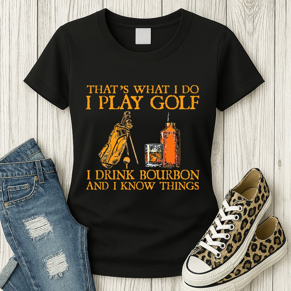 HatS What I Do I Play Golf I Drink Bourbon & I Know Hings Womens T-Shirt