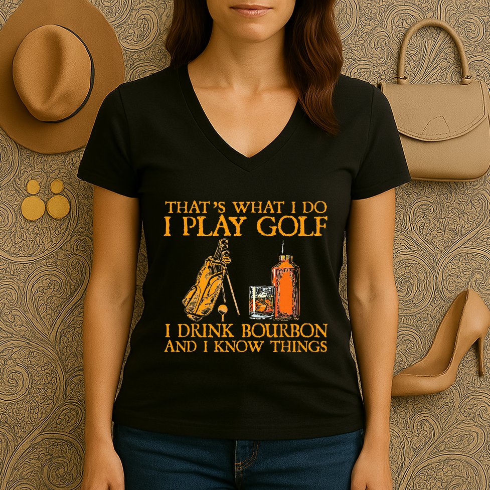 HatS What I Do I Play Golf I Drink Bourbon & I Know Hings Women's V-Neck T-Shirt