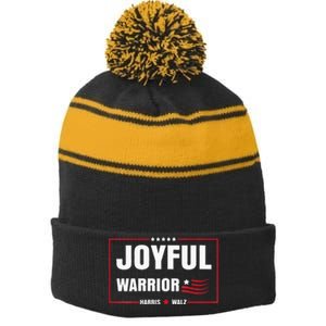 Harris Waltz Joyful Warrior Kamala Harris Tim Walz President Stripe Pom Pom Beanie