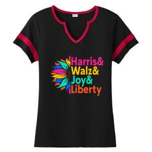 Harris Walz Joy Liberty Sunflower Ladies Halftime Notch Neck Tee