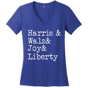 Harris Walz Joy Liberty Vote Kamala Harris President 2024 Women's V-Neck T-Shirt