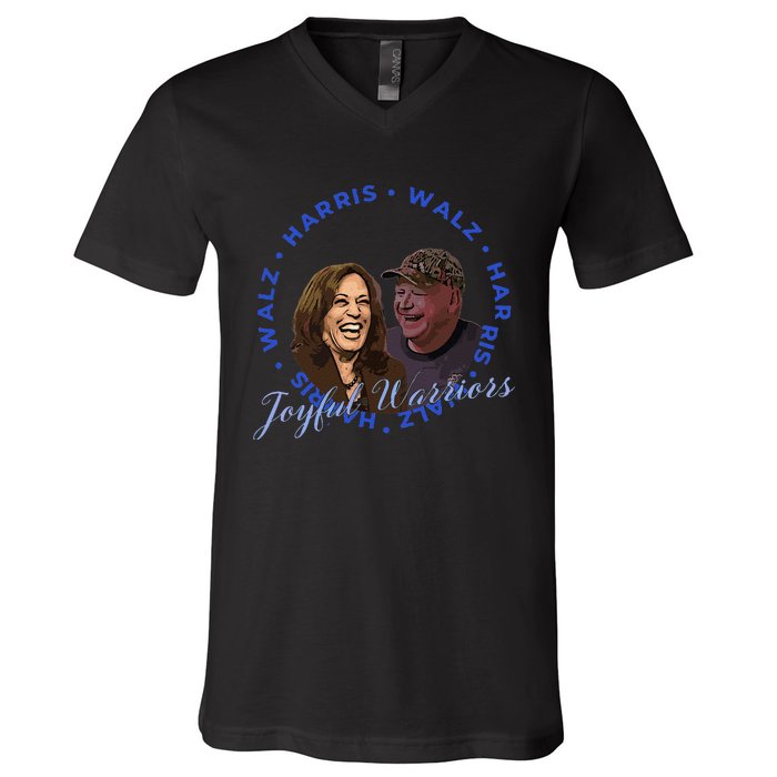 Harris Walz Joyful Warriors Walz Kamala Harris 2024 V-Neck T-Shirt