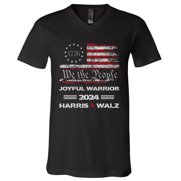 Harris Waltz Joyful Warrior Kamala Harris Tim Walz President V-Neck T-Shirt