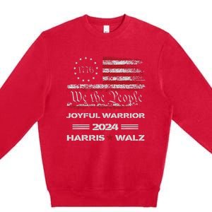 Harris Waltz Joyful Warrior Kamala Harris Tim Walz President Premium Crewneck Sweatshirt