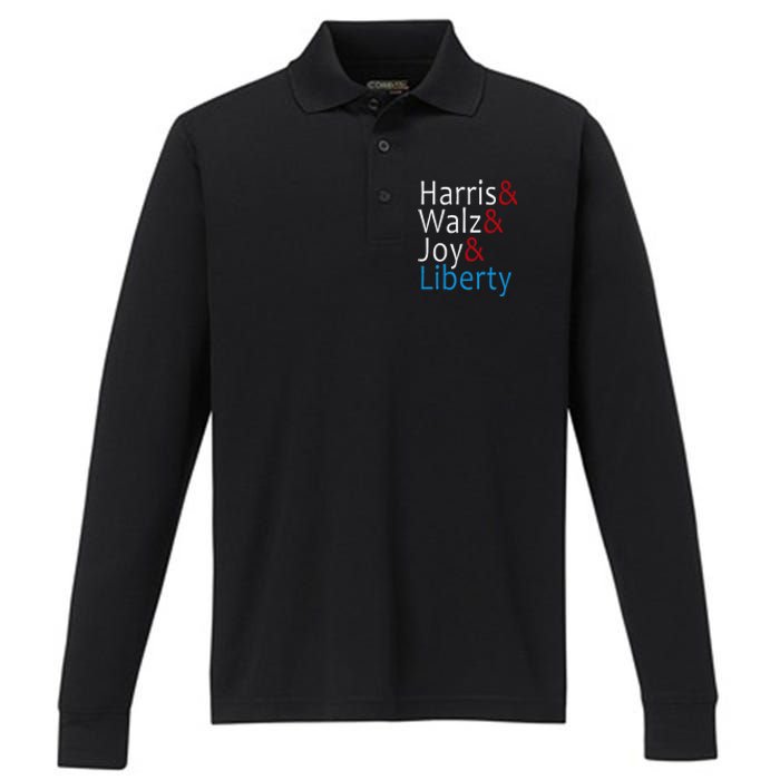 Harris Walz Joy Liberty Vote Kamala Harris President Performance Long Sleeve Polo