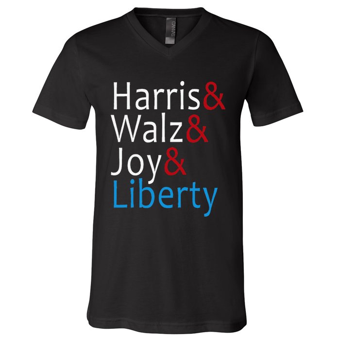 Harris Walz Joy Liberty Vote Kamala Harris President V-Neck T-Shirt